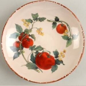 Vintage Ceramisia Italian 14” Bowl - Tomatoes On Cream, Rustic Brown Edge
